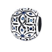 bali bloem blauw zirkonia bead | bali bedel | Zilverana | geschikt voor Biagi , Pandora , Trollbeads armband | 925 zilver