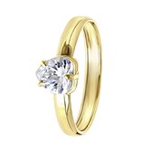Lucardi Dames Ring met hartvormige zirkonia - Ring - Cadeau - Moederdag - 9 Karaat - Geelgoud