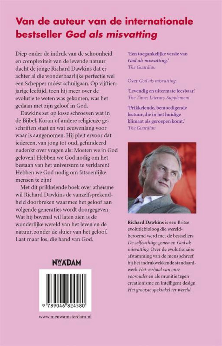 Boekomslag met portret van Richard Dawkins en Nederlandse tekst.