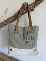 Hand/schoudertas van canvas en leer (vacht)