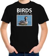 Dieren foto t-shirt Fuut vogel - zwart - kinderen - birds of the world - cadeau shirt vogel liefhebber XL (158-164)