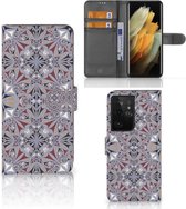 GSM Hoesje Geschikt voor Samsung Galaxy S21 Ultra Flipcover Flower Tiles
