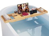 Luxe Bamboe Badplank voor in bad - Uitschuifbaar Badrek - Badbrug - Badtafel met boek/tablet houder - 74-110cm