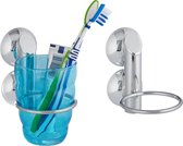 Relaxdays 2x bekerhouder badkamer - met zuignappen - houder tandenborstelbeker - zilver