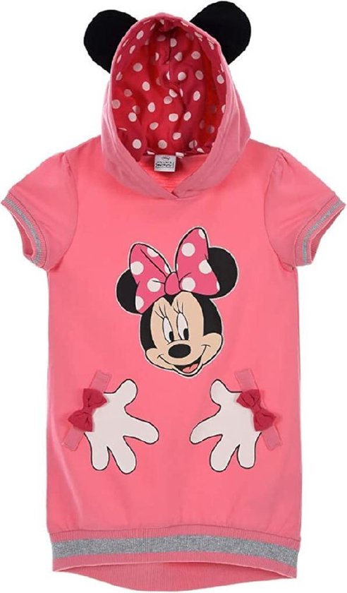 Disney Minnie Mouse jurk met capuchon - dunne sweaterstof - roze - maat 122/128 (8 jaar)