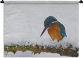 Wandkleed Ijsvogel - Ijsvogel in de sneeuw Wandkleed katoen 90x67 cm - Wandtapijt met foto
