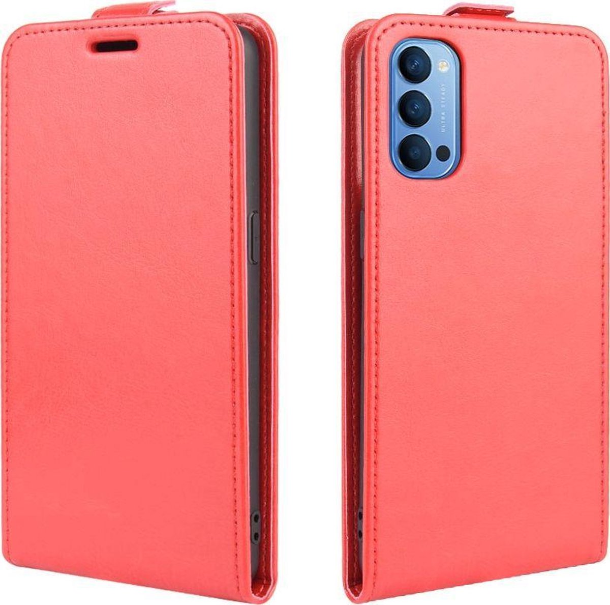 Mobigear Telefoonhoesje geschikt voor OPPO Reno 4 Hoesje | Mobigear Flipcase | Pasjeshouder voor 1 Pasje | Telefoonhoesje voor Pinpas / OV Kaart / Rijbewijs - Rood