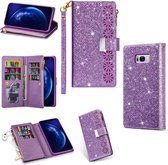 Voor Samsung Galaxy S8 Multi-kaartsleuven Sterrenhemel Lasergravure Glitter Rits Horizontale Flip Leren Case met Houder & Portemonnee & Lanyard (Paars)