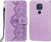 Voor Motorola Moto G9 Play / G9 Flower Vine Embossing Pattern Horizontale Flip Leather Case met Card Slot & Holder & Wallet & Lanyard (Purple)