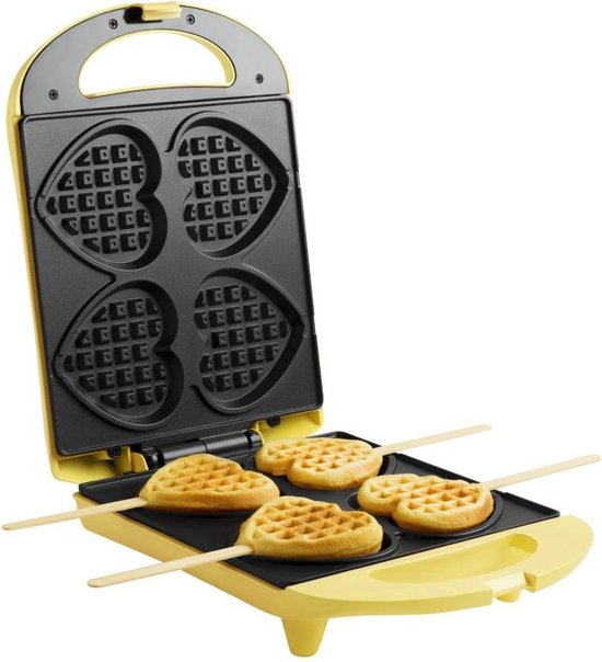 Bestron Wafelijzer - DSW271 - 1400W - 4 mini hartvormige wafels - incl. 20 houten stokjes - Geel - 5 jaar garantie — afbeelding 4