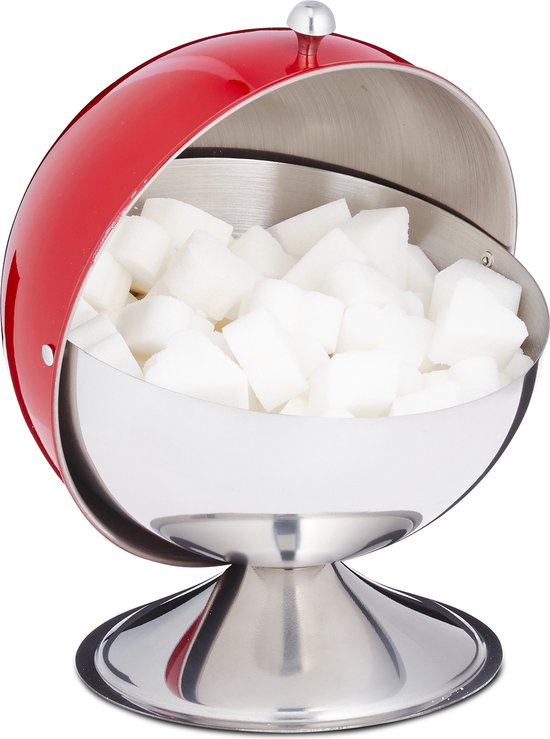 Relaxdays suikerpot met deksel - suikerpotje - bonbonnière - snoeppot - rvs - voorraadpot - rood