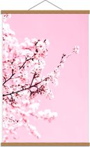 Schoolplaat – Bloesembloemen op Roze Achtergrond - 60x90cm Foto op Textielposter (Wanddecoratie op Schoolplaat)
