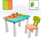Decopatent® - Kindertafel met 1 Stoel - Speeltafel met bouwplaat (Voor Lego® blokken) en vlakke kant - 2 Vakken - 515 Bouwstenen
