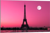 Dibond - Eiffeltoren met Volle Maan - 90x60cm Foto op Aluminium (Met Ophangsysteem)
