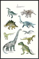 JUNIQE - Poster met kunststof lijst Dinosaurussen illustratie -13x18