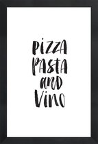 JUNIQE - Poster in houten lijst Pizza Pasta And Vino -40x60 /Wit &