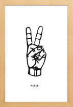 JUNIQE - Poster met houten lijst Peace -13x18 /Wit & Zwart