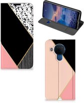 Bookcase Hoesje Nokia 5.4 Smart Cover Black Pink Shapes