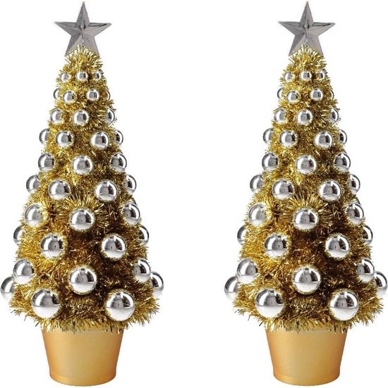 dubbel Th Snelkoppelingen 2x stuks complete mini kunst kerstboompje/kunstboompje goud/zilver met  kerstballen 40... | bol.com