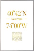 JUNIQE - Poster met kunststof lijst New York gouden -30x45 /Goud & Wit