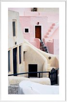JUNIQE - Poster in kunststof lijst Roze Santorini, Griekenland -20x30