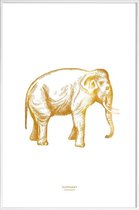 JUNIQE - Poster met kunststof lijst Elephant gouden -20x30 /Goud & Wit