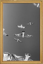 JUNIQE - Poster met houten lijst Soaring Birds -60x90 /Grijs & Wit