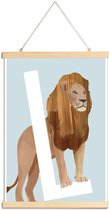 JUNIQE - Posterhanger L Lion -30x45 /Blauw & Bruin