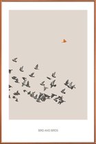 JUNIQE - Poster met kunststof lijst Bird And Birds -60x90 /Bruin &