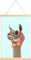 JUNIQE - Posterhanger Mode Llama -40x60 /Blauw & Bruin