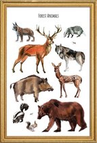 JUNIQE - Poster met houten lijst Forest Animals -13x18 /Bruin & Grijs