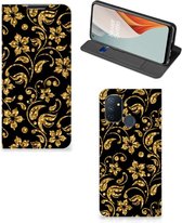 Bookcase Cadeau voor Oma OnePlus Nord N100 Telefoonhoesje Gouden Bloemen
