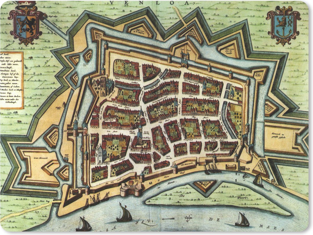 Muismat Historische stadskaarten - Een oude en historische stadskaart van Venlo muismat rubber - 23x19 cm - Muismat met foto