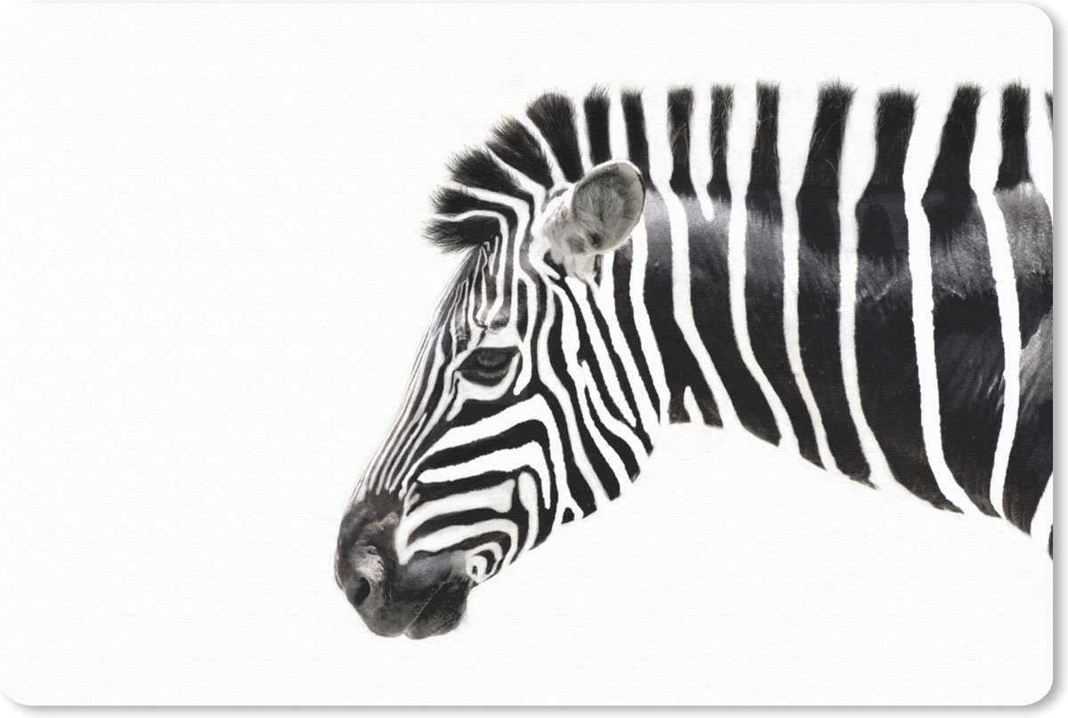 Muismat Dieren op een witte achtergrond - Zebra voor witte achtergrond muismat rubber - 60x40 cm - Muismat met foto