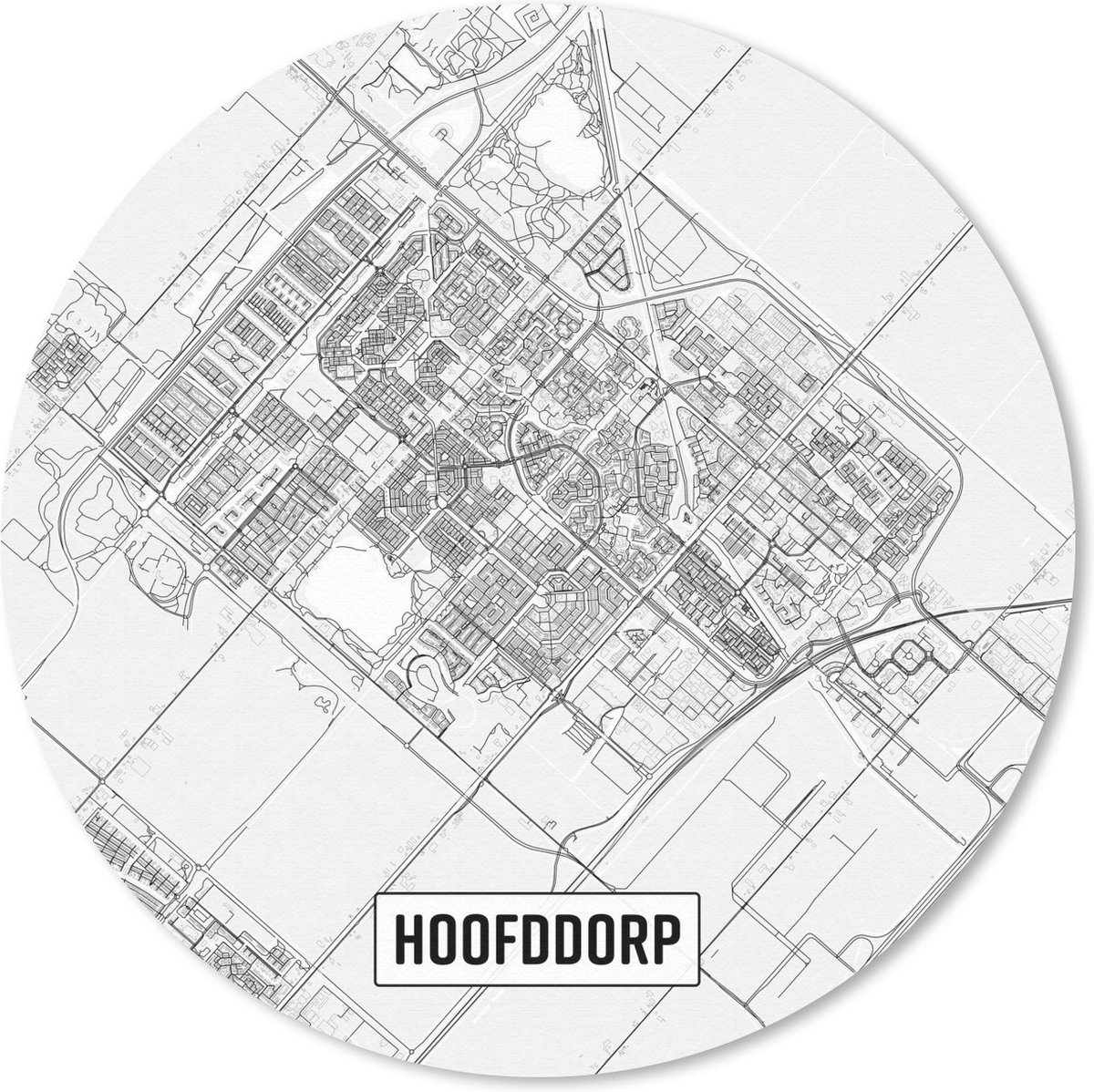 Muismat rond 30x30 cm - Mousepad Stadskaart Hoofddorp - Ronde muismatten