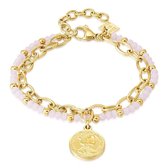 Twice As Nice Armband in goudkleurig edelstaal, munt, lichtroze kristallen 16 cm+3 cm