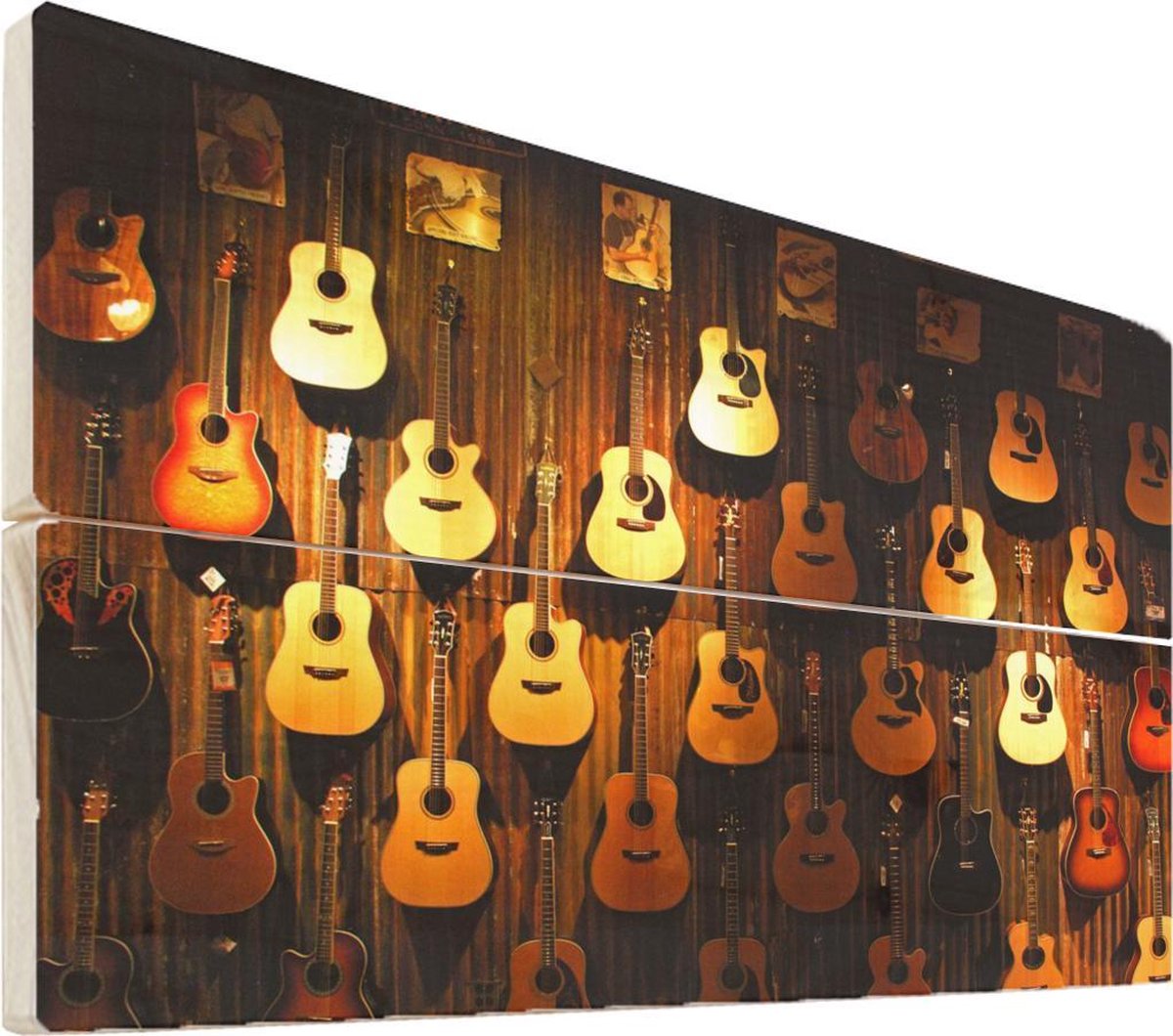 Ounce Ongewapend Prestatie Akoestische gitaar op hout - 90x60 - Veel akoestische gitaren hangen aan  een muur... | bol.com
