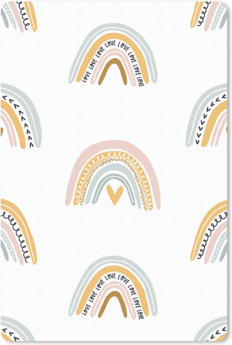 Muismat Kinderkamer Patroon - Kinderpatroon met regenbogen met donkerblauwe versieringen en het woord love muismat rubber - 18x27 cm - Muismat met foto