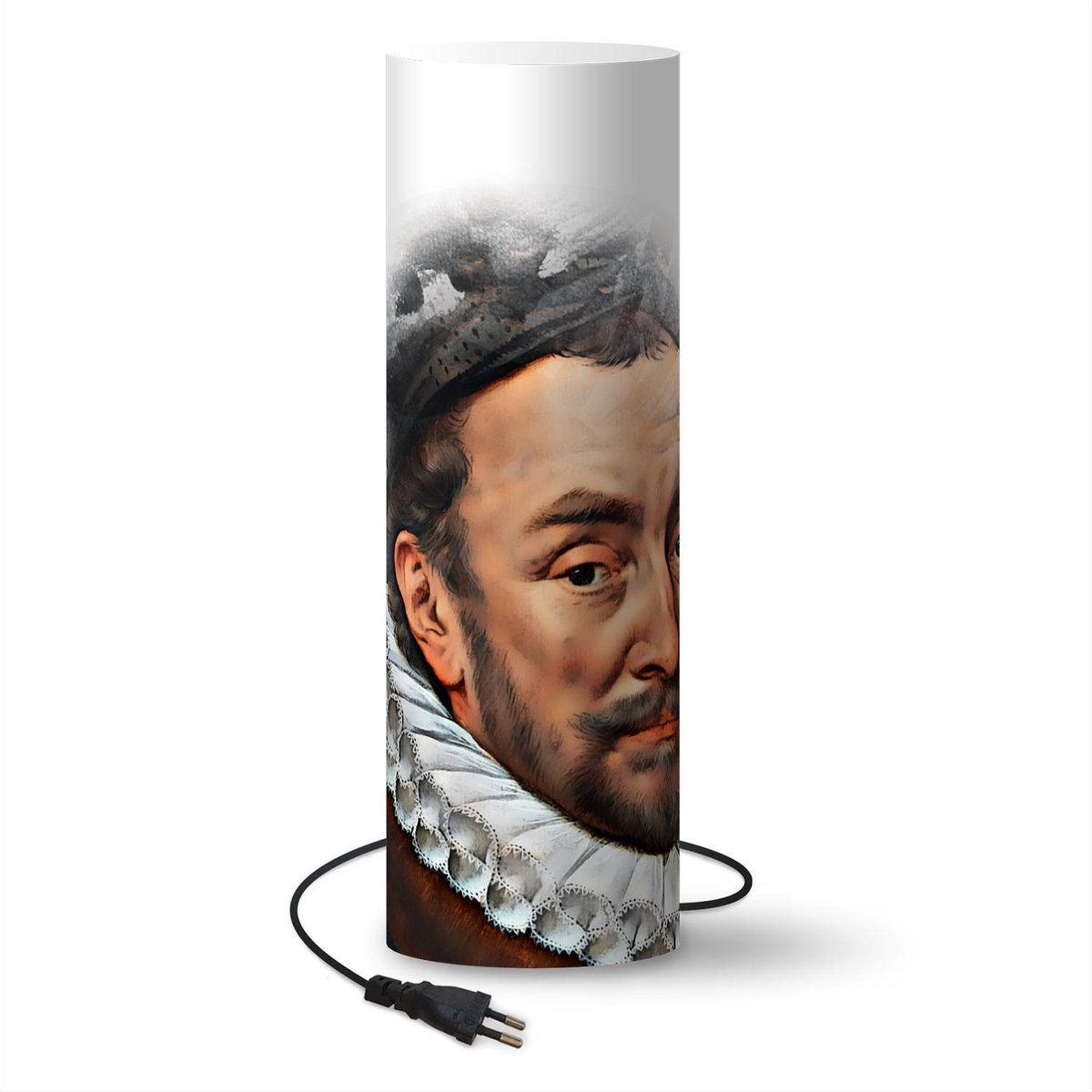 Lamp - Nachtlampje - Tafellamp slaapkamer - Willem van Oranje - Kunst - Wit - 70 cm hoog - Ø22.3 cm - Inclusief LED lamp