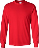 Gildan Heren Effen Bemanningsleden Hals Ultra Katoen Lange Mouw T-Shirt (Rood)