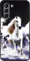 ADEL Siliconen Back Cover Softcase Hoesje Geschikt voor Samsung Galaxy S21 Plus - Paarden Wit