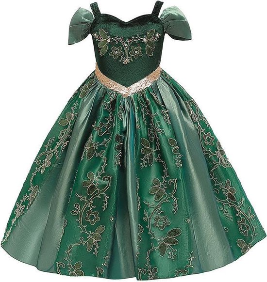 Prinses - Luxe Anna jurk - Frozen -  Prinsessenjurk - Verkleedkleding - Groen - Maat 110/116 (4/5 jaar)