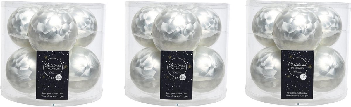 18x stuks kerstballen wit ijslak van glas 8 cm - mat en glans - Kerstversiering/boomversiering