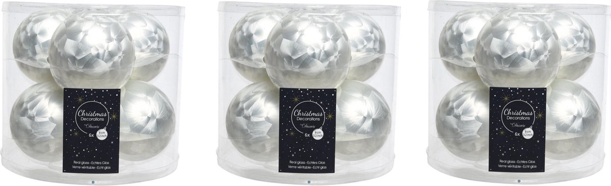 24x stuks kerstballen wit ijslak van glas 8 cm - mat en glans - Kerstversiering/boomversiering
