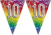 2x stuks vlaggenlijn 10 jaar versiering vlaggetjes slinger 6 meter - Glitter folie - Binnen/buiten gebruik