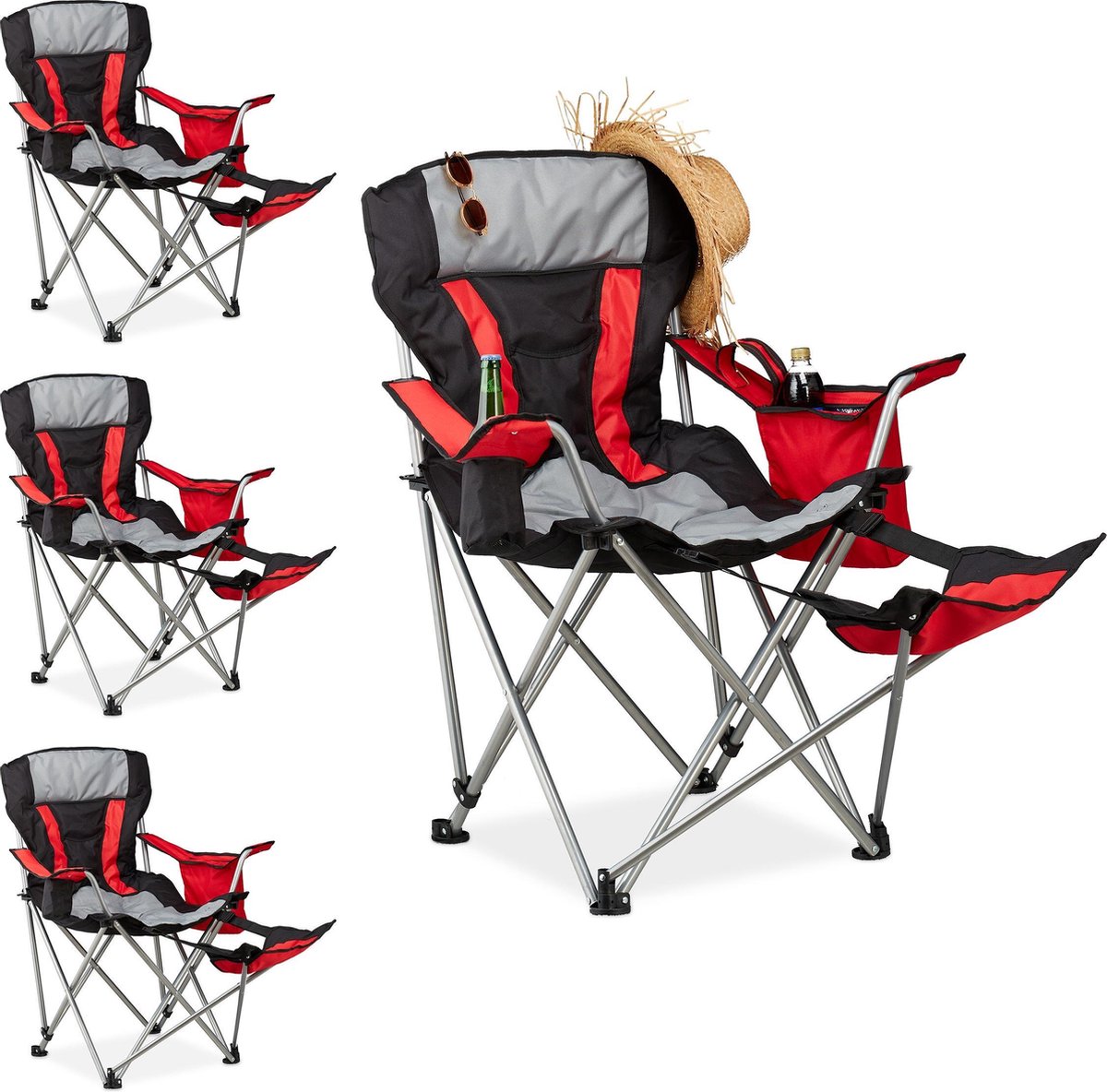Relaxdays 4 x campingstoel met voetensteun - klapstoel - kampeerstoel - vouwstoel - 150kg