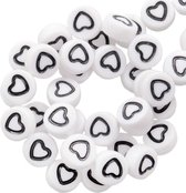 Letterkralen Hartjes (7 x 4 mm) White / Black (350 stuks)