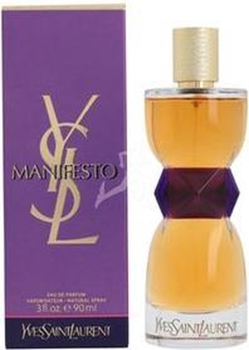 Yves Saint Laurent Manifesto parfumfles 90 ml met gouden dop en paarse band.