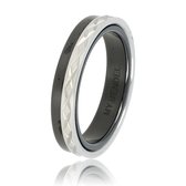 My Bendel - Duo-ring van zwart met zilver kruis motief - Exclusieve duo-ring van zwart keramiek en edelstaal gegraveerd met kruismotief - Met luxe cadeauverpakking