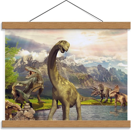 Schoolplaat – Dinosaurussen in Meer  - 40x30cm Foto op Textielposter (Wanddecoratie op Schoolplaat)